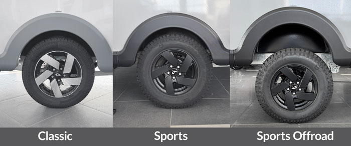 Når man sammenligner de tre udgaver ser man tydeligt den store frihøjde på off-road udgaven.